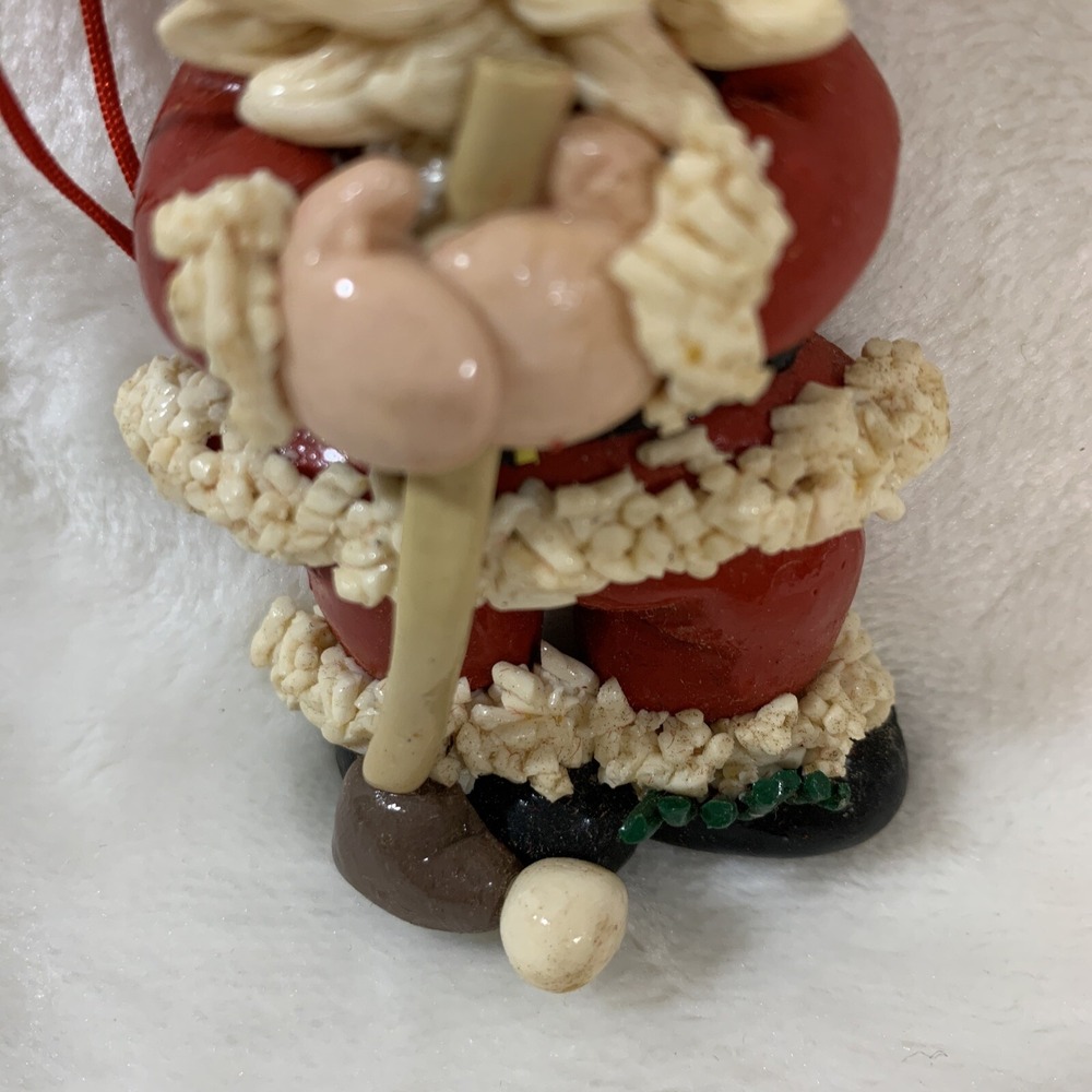 Vintage Glazed Dough Type Christmas Ornament Spaghetti Beard Golf Golfer Santa - Picture 6 of 12